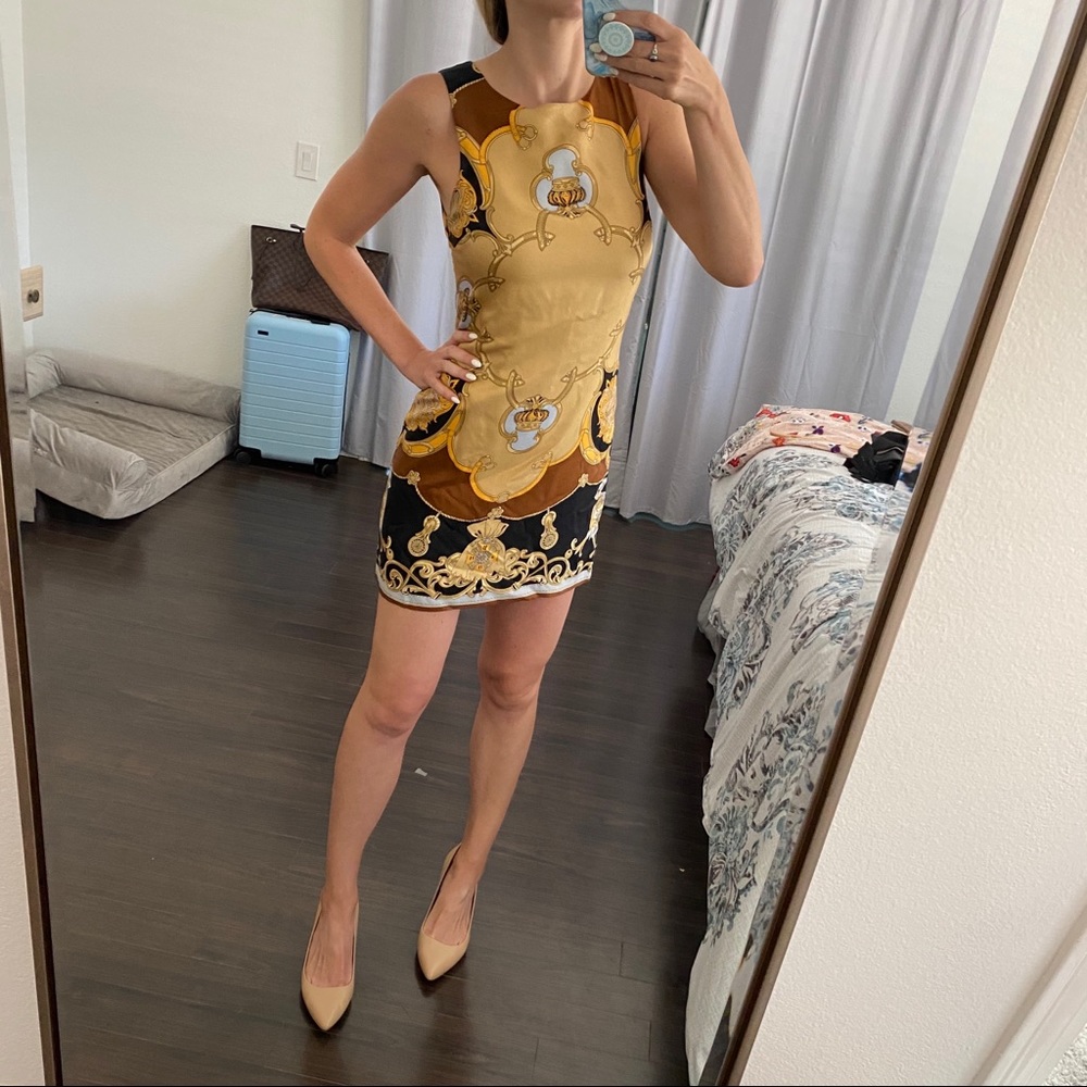 Equestrian silk scarf print mini dress